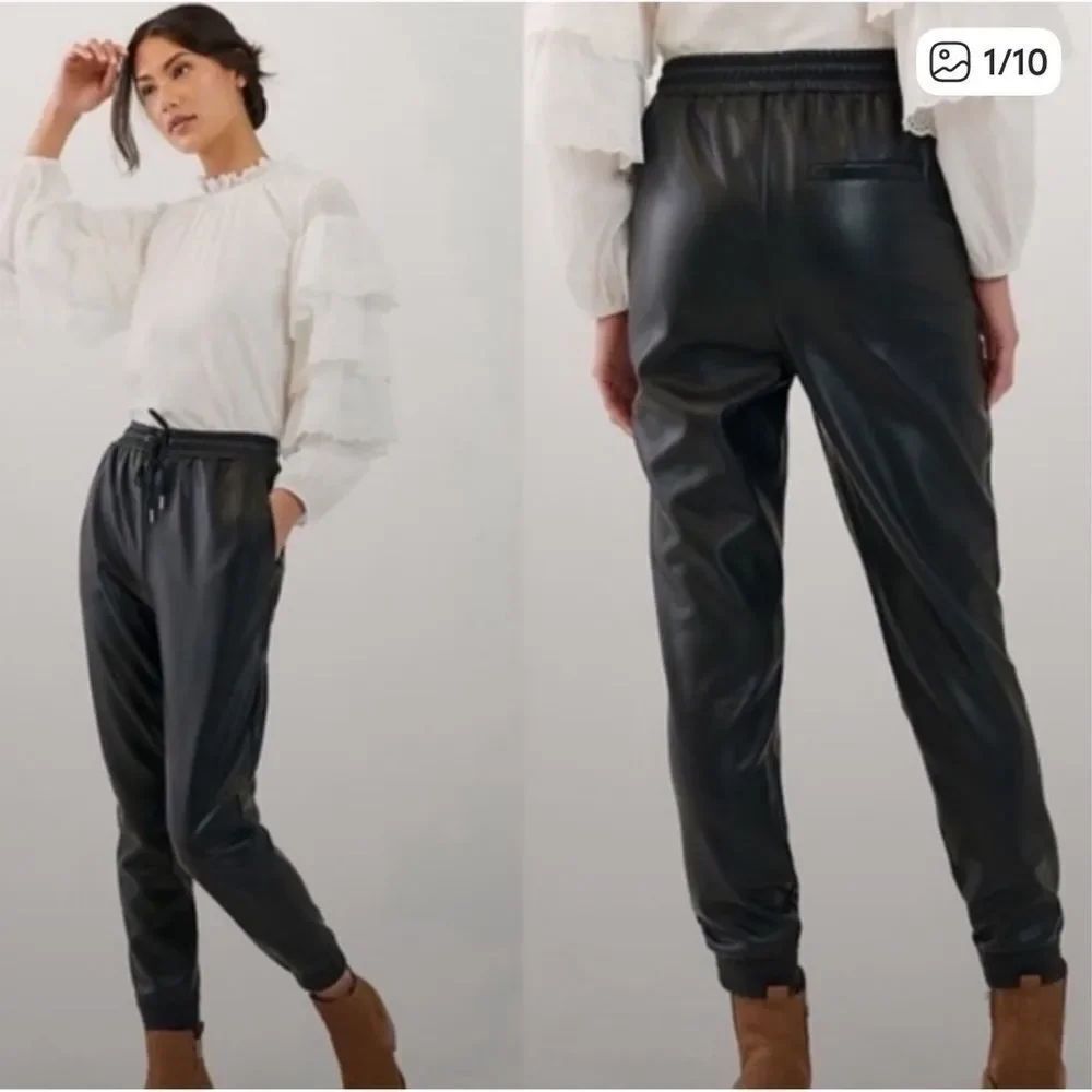 Anthropologie Avec Les Filles Faux Leather Ankle Zip Jogger Black Womens Large